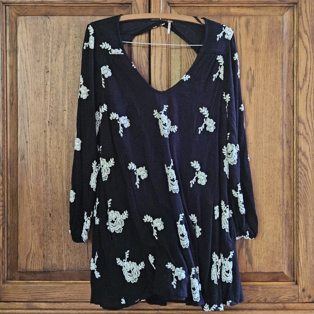 Free People Embroidered Austin Swing Mini Dress, M